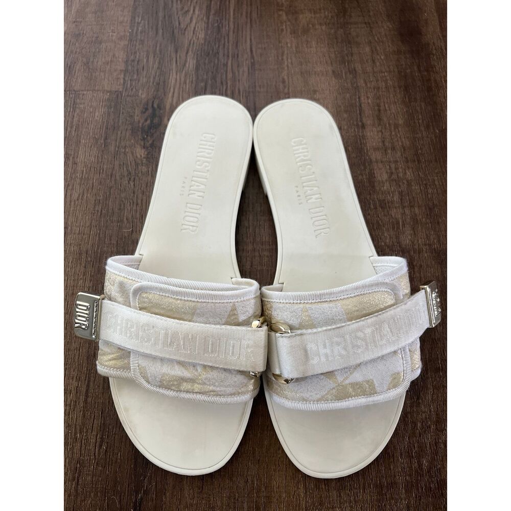 Dior White and Cream Slide Sandals